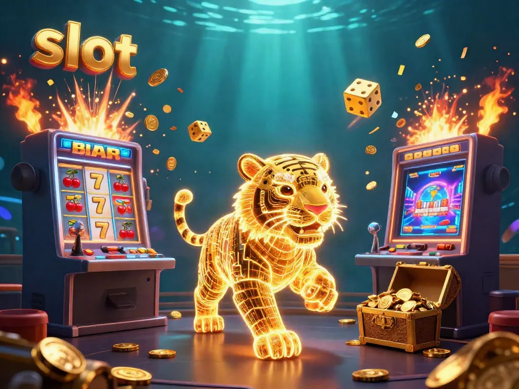 Experience thrilling slot action with vibrant visuals and exciting jackpots in this 3D casino scene.