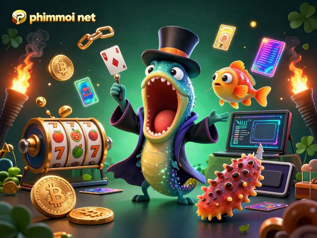 Win big with phimmoi net in a vibrant 3D illustration featuring whimsical casino characters.