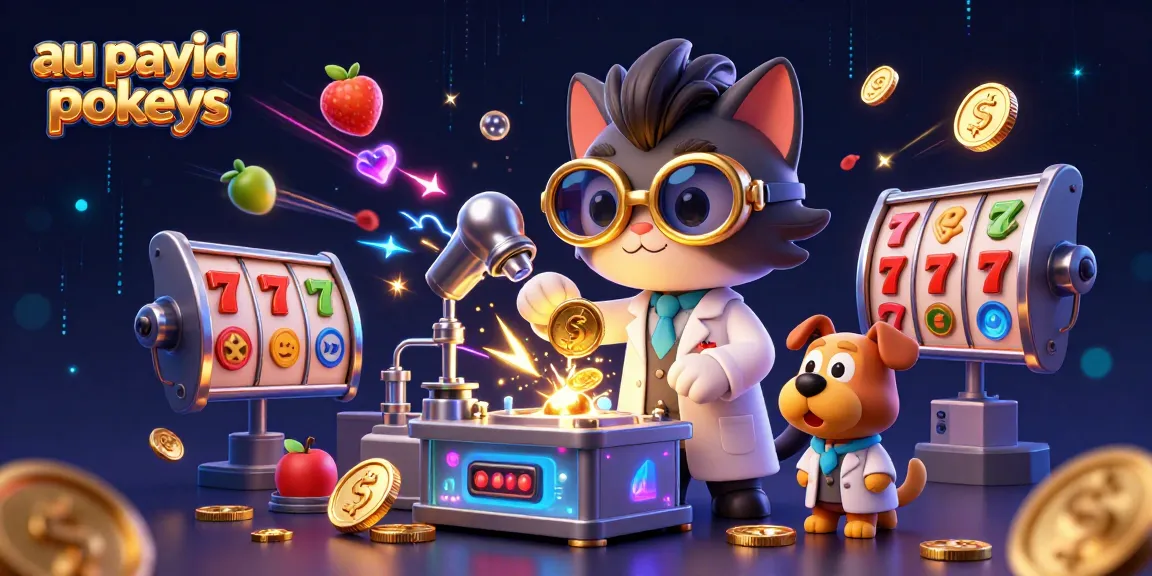 Play exciting au payid pokies with a vibrant 3D casino scene featuring slots and characters.
